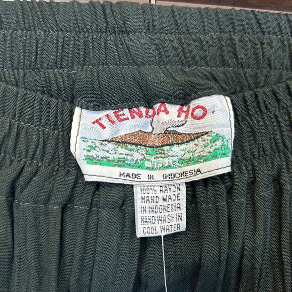 Tienda Ho Black/Dark green Wide Leg Boho Pants One Size Rayon Handmade Indonesia - Picture 3 of 5